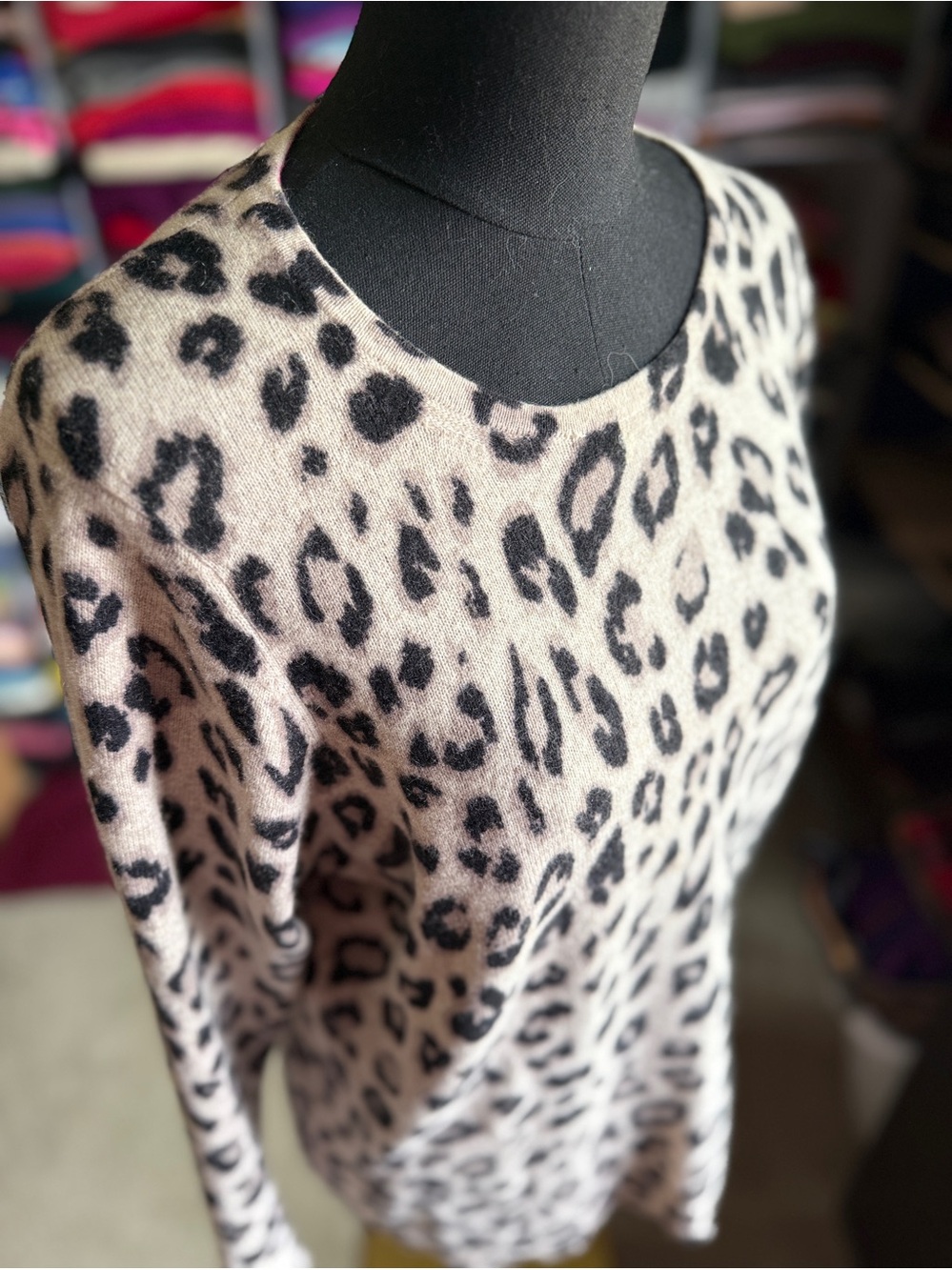Charter Club Cashmere Sweater - Black Leopard on Cream